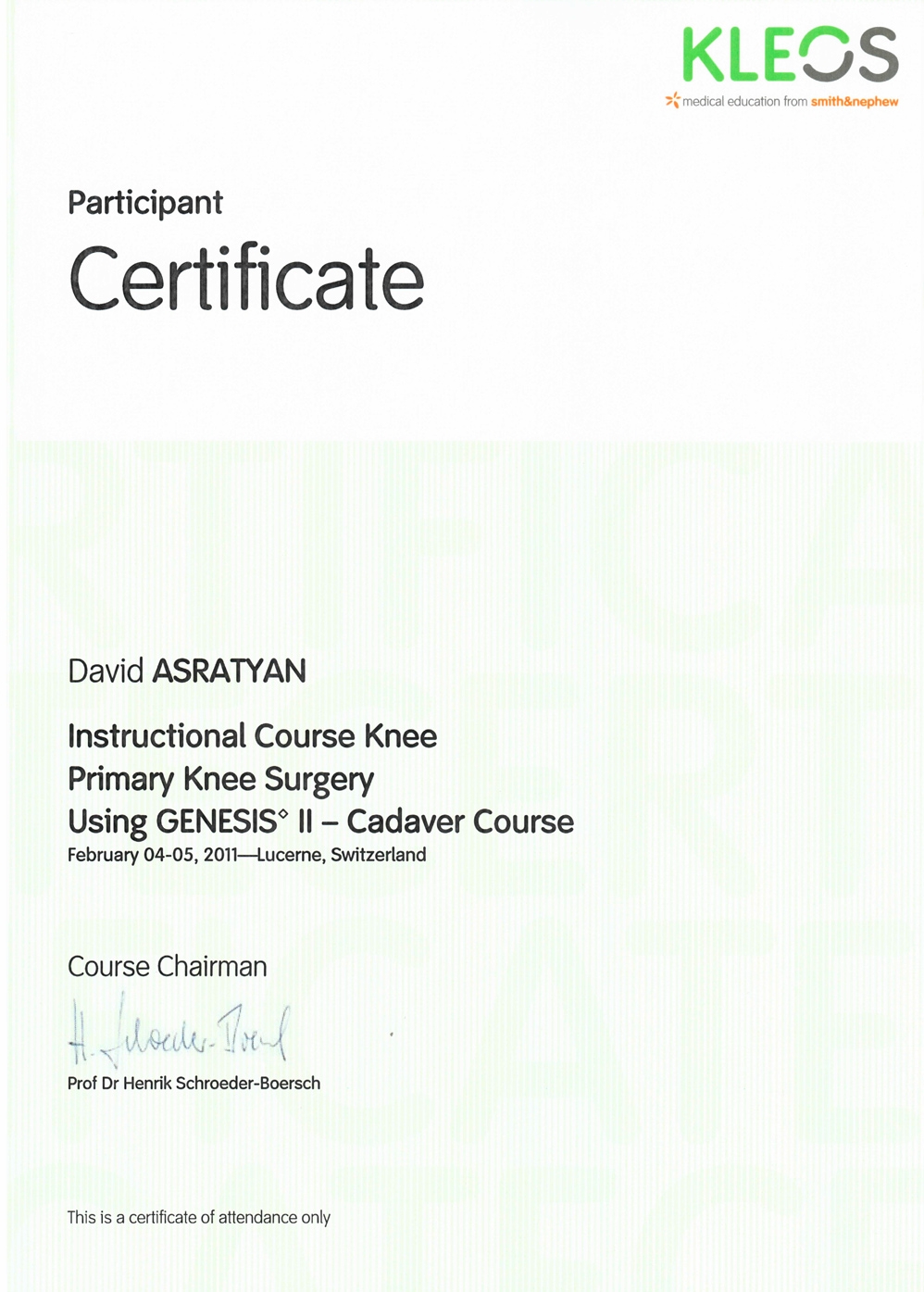 KLEOS Participant Certificate